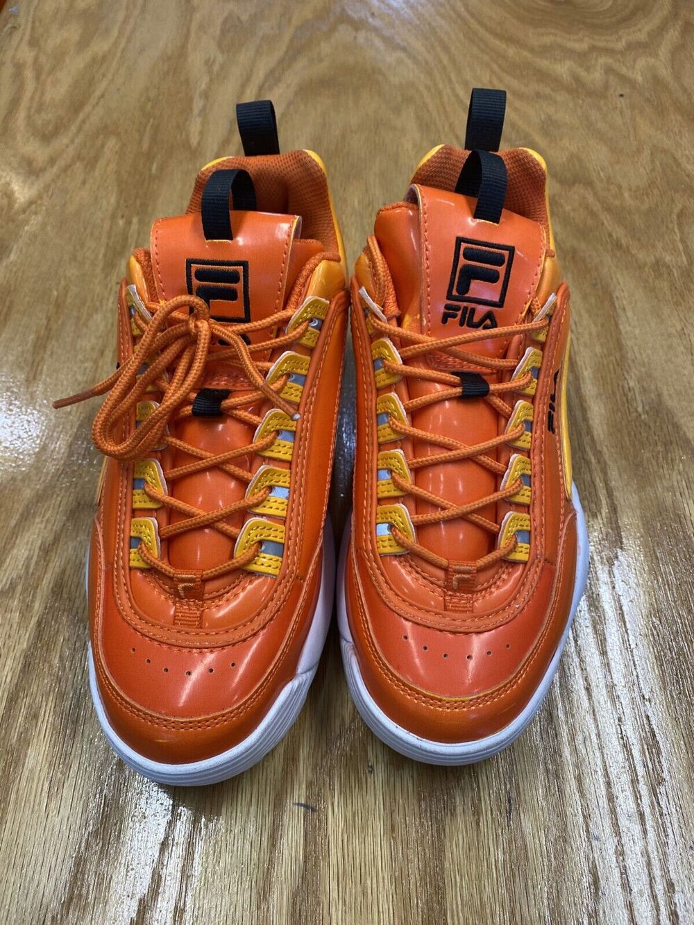 Fila Disruptor II Sneakers Men's 6 Orange Leather Low Top Athletic Shoes S64